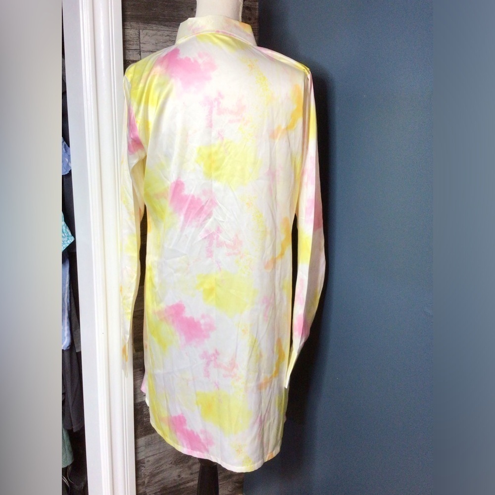 Xl Yellow Print long Sleeves shirt  Dress   (0163) - Picture 4 of 7